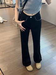 黑色高腰显瘦喇叭裤子2025年新款秋冬小个子高腰修身微喇牛仔裤女