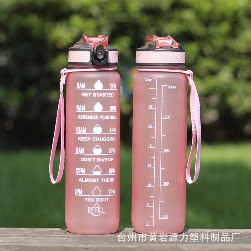 En stock 1000ml Amazon Tritan plástico botella de agua rebote cubierta con escala paja deportes taza espacio