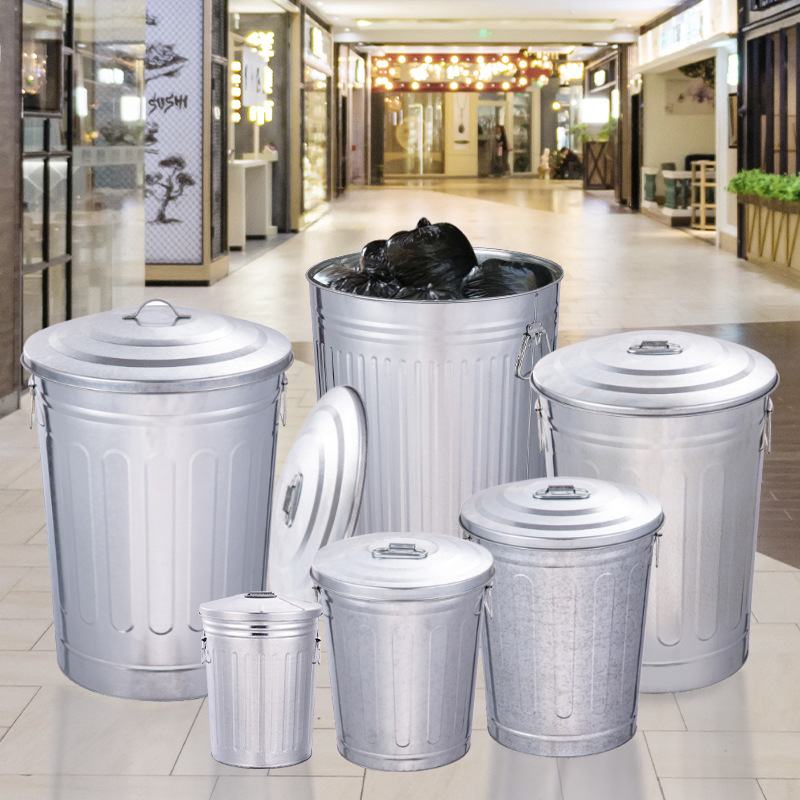 Galvanized Trash Can, Iron Barrel, Iron Cylinder, Outdoor Labor Protection with Lid, Flame-Retardant Round Sanitation Barrel, Sturdy and Durable Barrel