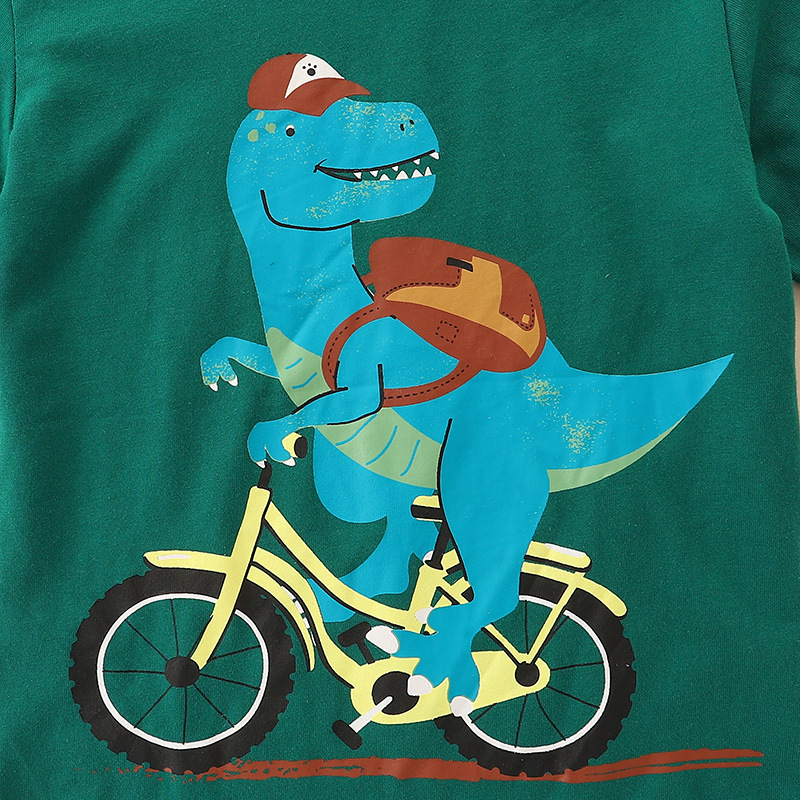 Primavera y otoño para niños camiseta de manga larga estilo europeo y americano dibujos animados dinosaurio impresión chaqueta de cuello redondo para niños camiseta de base