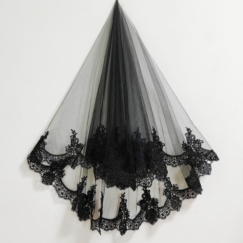 新娘结婚长款黑色蕾丝头纱万圣节COS鬼新娘婚礼拍照写真道具头纱