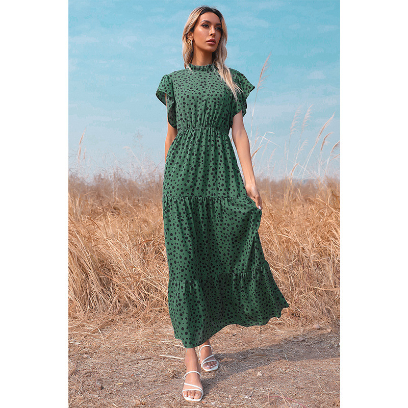 fashion loose print short-sleeved long dress  NSSA53022