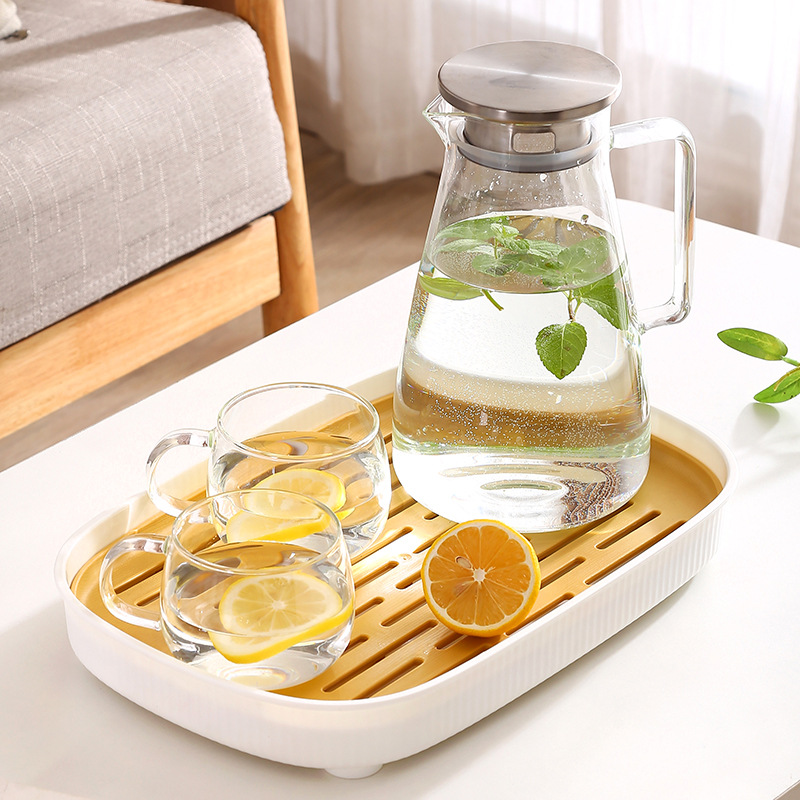 Imitation wood grain drain tray fruit tray tea tray household modern simple tea set drain small water storage tea cup