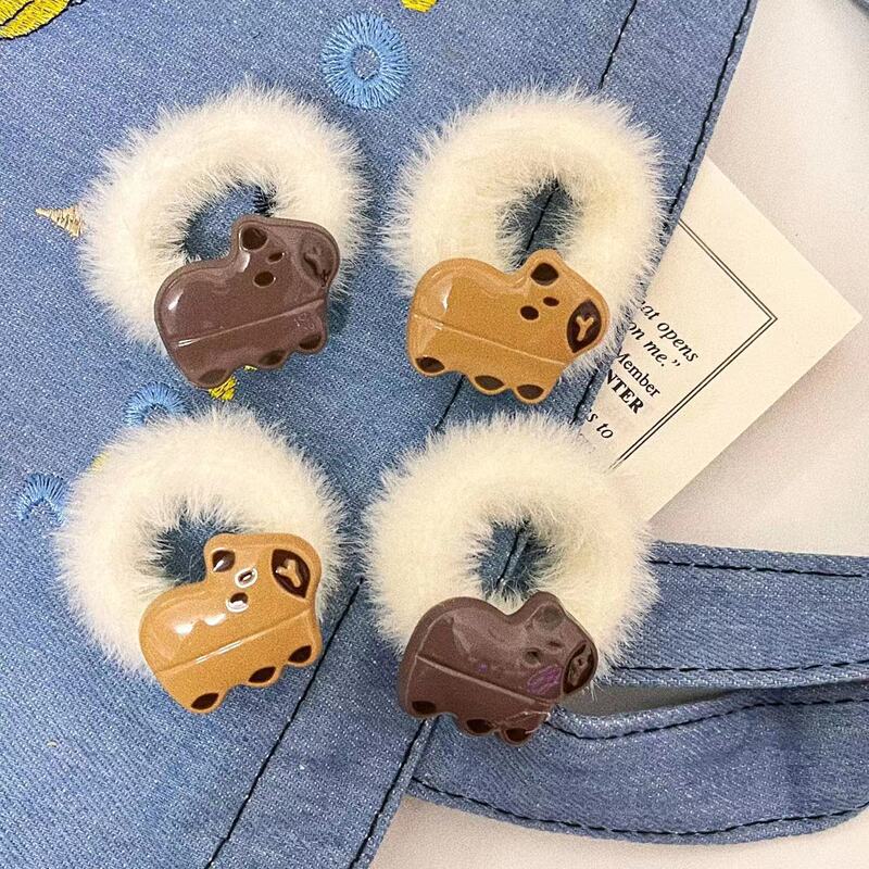 Cute capabala puffer plush ring autumn and winter sweet girl heart double ponytail headdress plush headdress