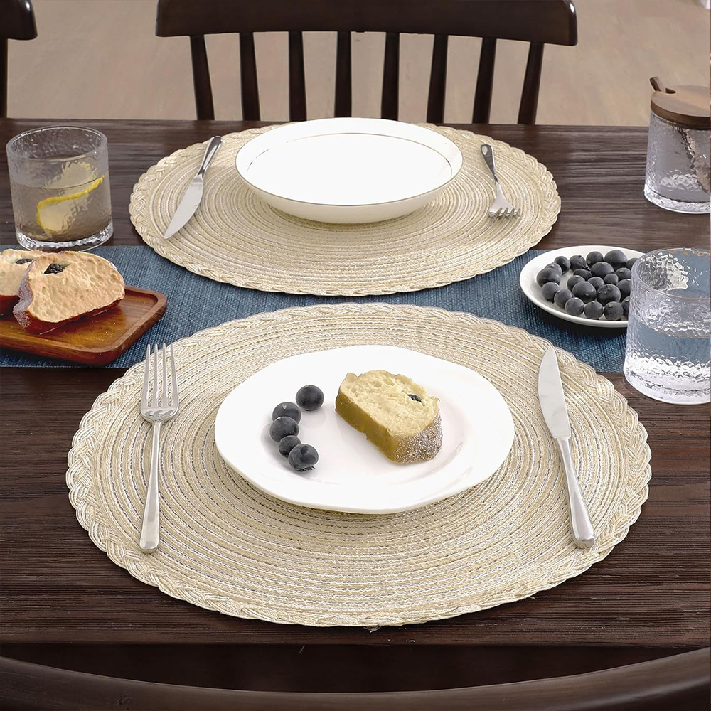 Mantel individual de encaje estilo nórdico, tejido de ramio, mantel individual redondo de hilo de algodón, mantel individual occidental para mesa de comedor, tapete aislante del calor, estilo retro, mantel individual de lino anti-escaldaduras