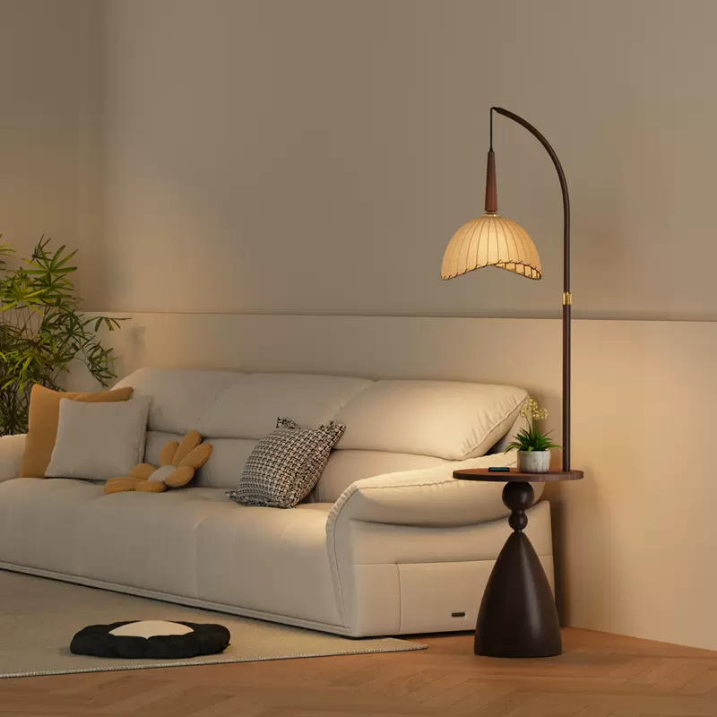 侘寂风落地灯客厅沙发旁卧室床头灯创意带茶几中古氛围灯立式台灯