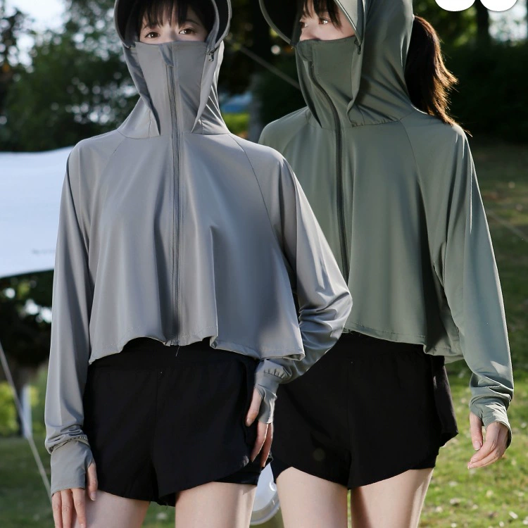 2025 новая солнцезащитная одежда для женщин летом, защита от ультрафиолета, ощущение прохлады ледяного шелка, спорт на открытом воздухе, солнцезащитная куртка с виниловым козырьком