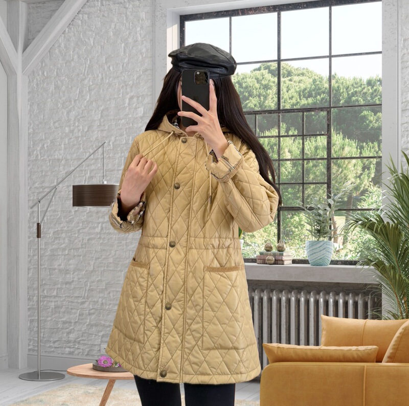 2026 New Diamond Quilted Hooded Mid-Length Cotton Coat for Women, Warm Commuting Jacket in Khaki and Black