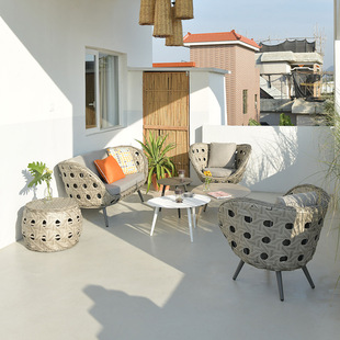 Outdoor Sofa Villa Terrace Hotel Rattan Leisure Sofa Combination Courtyard Garden Outdoor Balcony Rattan Sofa Chair