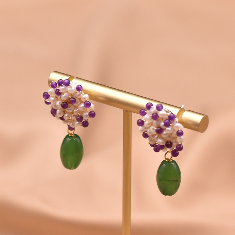 Perla alta sensación pendientes de jade de perla ágata 925 auriculares joyas de estilo nacional al por mayor natural
