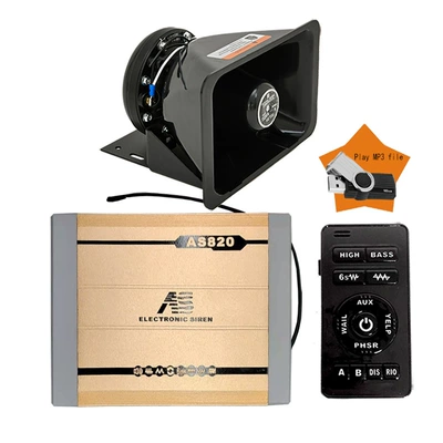 Wireless alarm, high-power loudspeaker, high-frequency speaker, MP3 speaker, amplifier, AS820A+ Black Falcon speaker (Car horn/tweeter) - mp3-function-as820a-host-square-speaker-set-12v