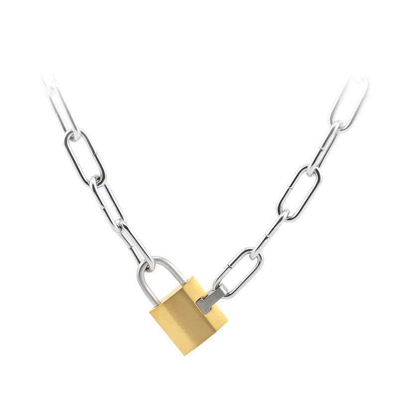 Men's Titanium Steel Lock Pendant Necklace With Thick Chain_voghion.com