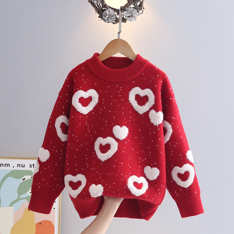 Children's red keep warm knitted sweater