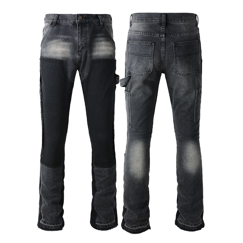 Jeans uomo vintage patchwork con gamba a zampa lavaggio chiaro_voghion.com