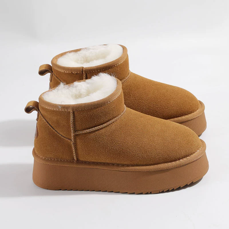 Женские зимние сапоги из натуральной шерсти, цельные зимние сапоги из козьей кожи на толстой подошве, зима 2024, утолщенные, теплые, противоскользящие, с короткими трубками, хлопок