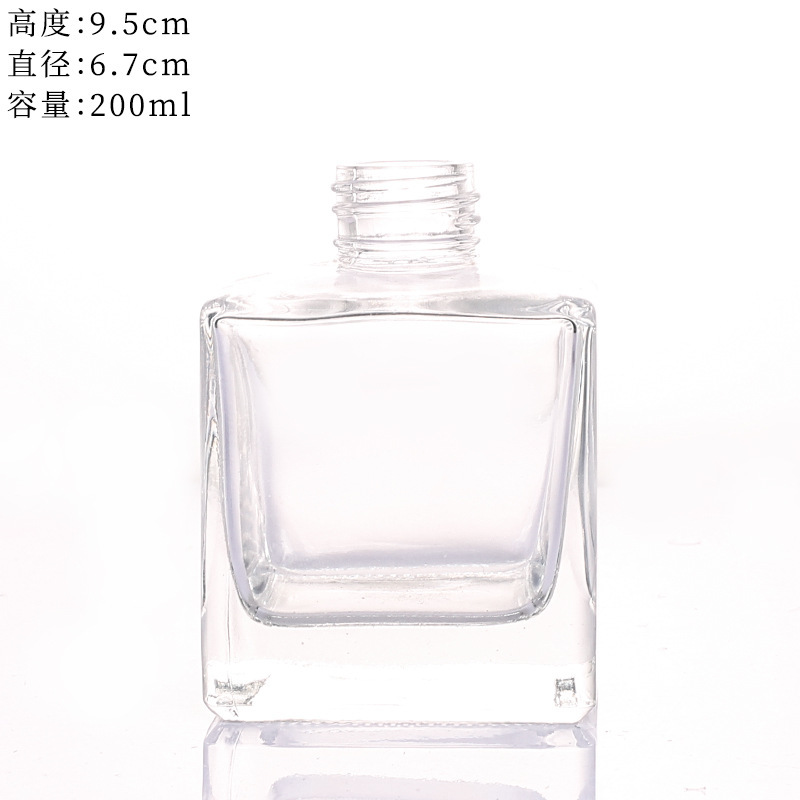 正方形の無火アロマボトル装飾品透明ディフューザーガラスボトル屋内部屋籐の香りの空のボトル|undefined