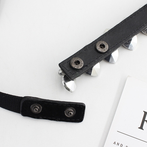 Snap elastic belt for women decorated with rhinestones and crystals for dresses, versatile elastic thin belt, black girdle