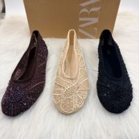 2026 New Embroidered Beaded Single Shoes, One Step Stepping Women's Shoes, Mesh Flat Heels, Flat Bottom Women's Shoes