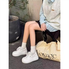 真皮耐磨厚底小白鞋女2025春秋休闲系带增高银色花朵百搭板鞋