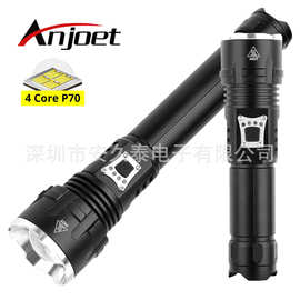 跨境新款XHP90 LED大功率USB充电电量显示伸缩变焦 P70强光手电筒