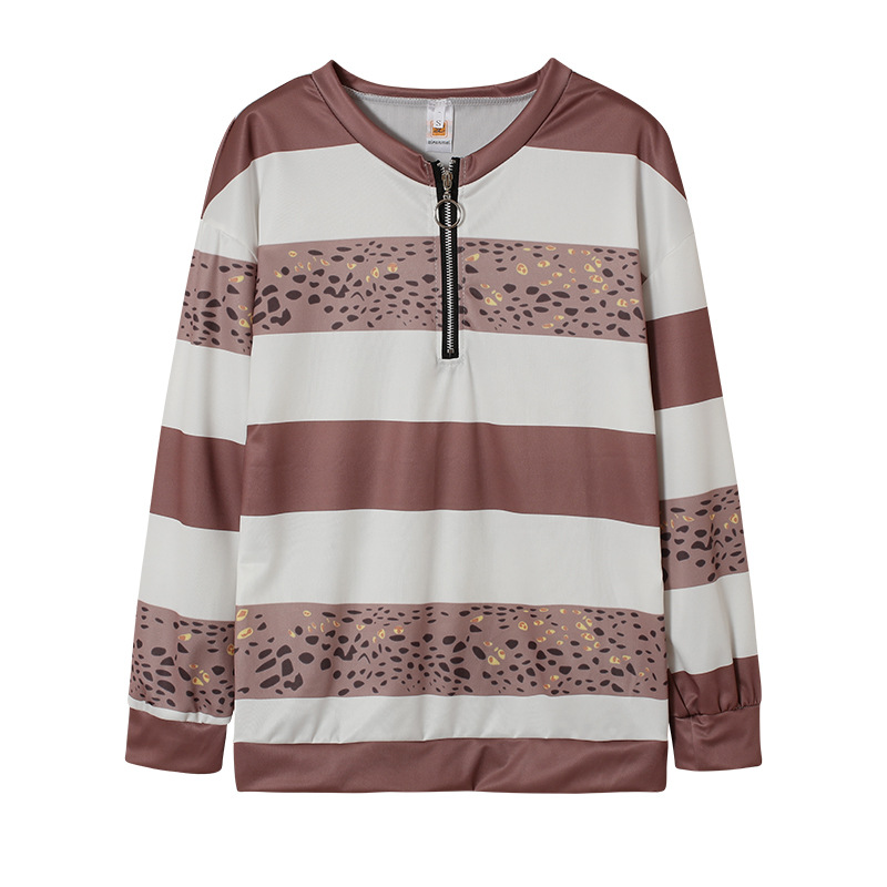 V-neck Striped College Style Pullover For Women Loose Sweatshirt_voghion.com