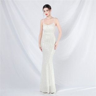 31769# 2024 New High-end Magic Beaded Sling Evening Dress