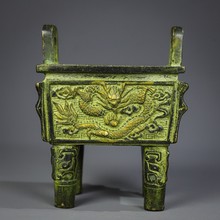 高10*宽8厘米四足方鼎香炉线香盘香香炉鼎青铜鼎办公摆件复古摆件