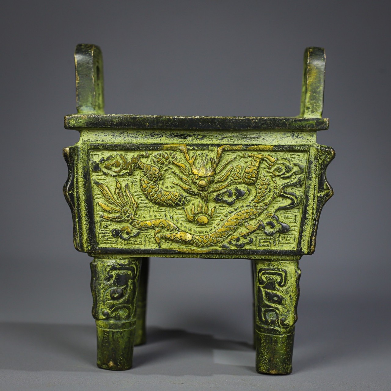 高10*宽8厘米四足方鼎香炉线香盘香香炉鼎青铜鼎办公摆件复古摆件