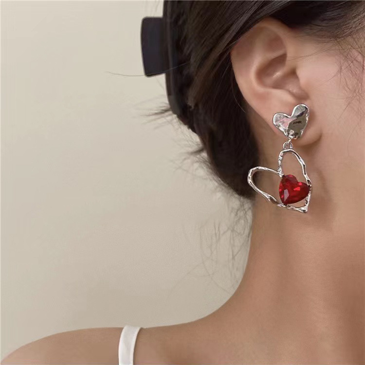 Fashion Heart Shape Titanium Steel Inlay Zircon Drop Earrings 1 Pair