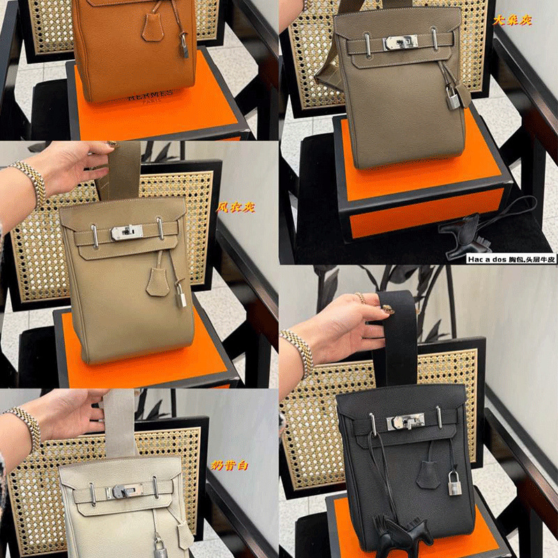 Unisex H-Home Chest Bag Togo Top Layer Cowhide Chest Bag Single Shoulder Crossbody Bag hac a dos Elephant Grey All-Match