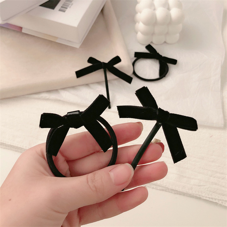 Anillo de cabello de arco de seda de banda de goma de cabello de cabello de alta calidad de cabello de cola de cabello elástica negra de alta gama