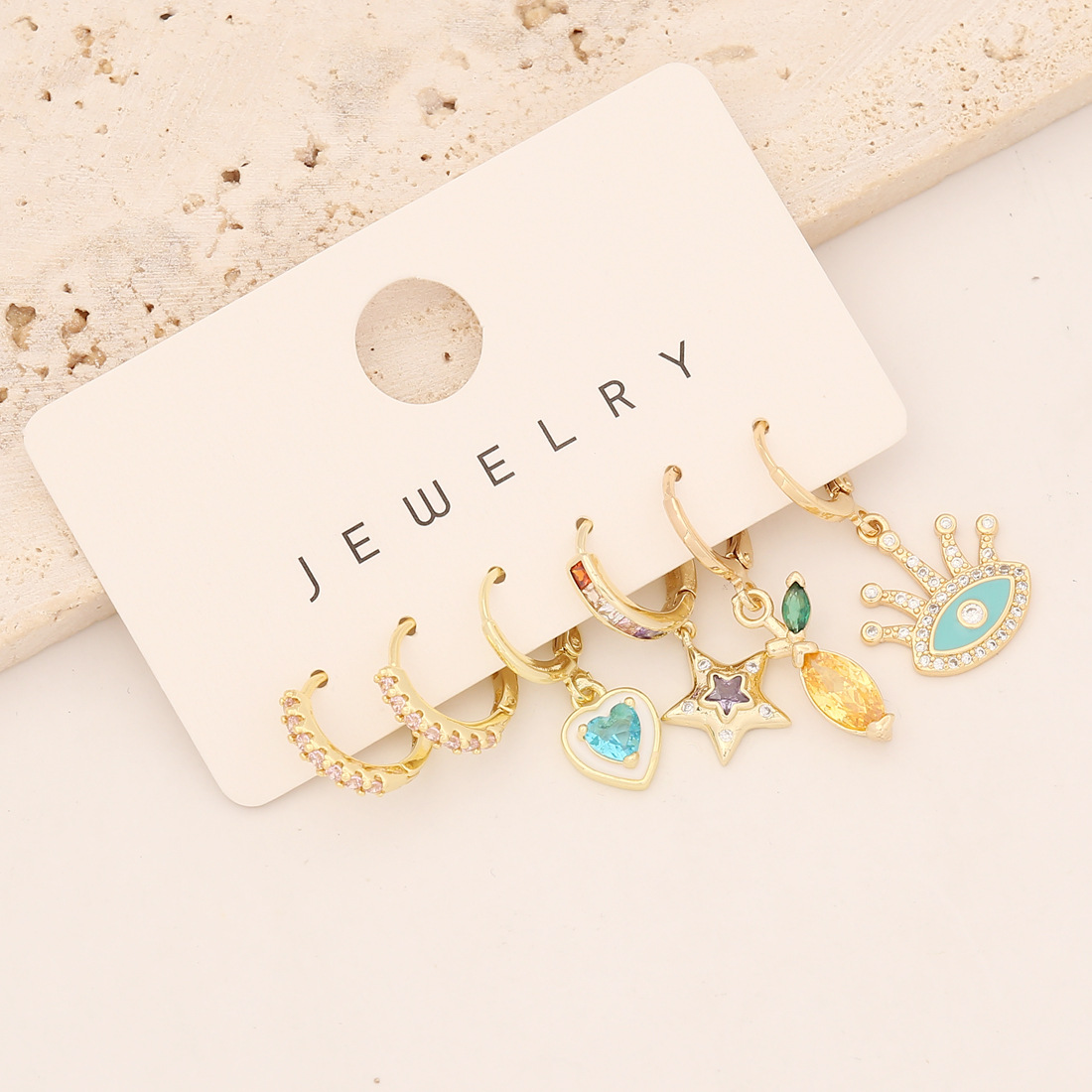 Evil Eye, Star, Lemon, Zircon stone earring