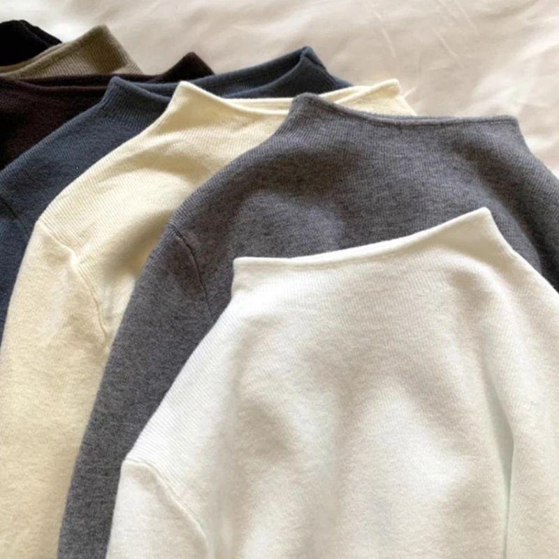 Korean-style half-high-neck knitted base shirt for women, suitable for both inner and outer wear, soft and anti-pilling, autumn 2026 collection Korean-style half-high-neck knitted base shirt for women, suitable for both inner and outer wear, soft and anti-pilling, autumn 2026 collection