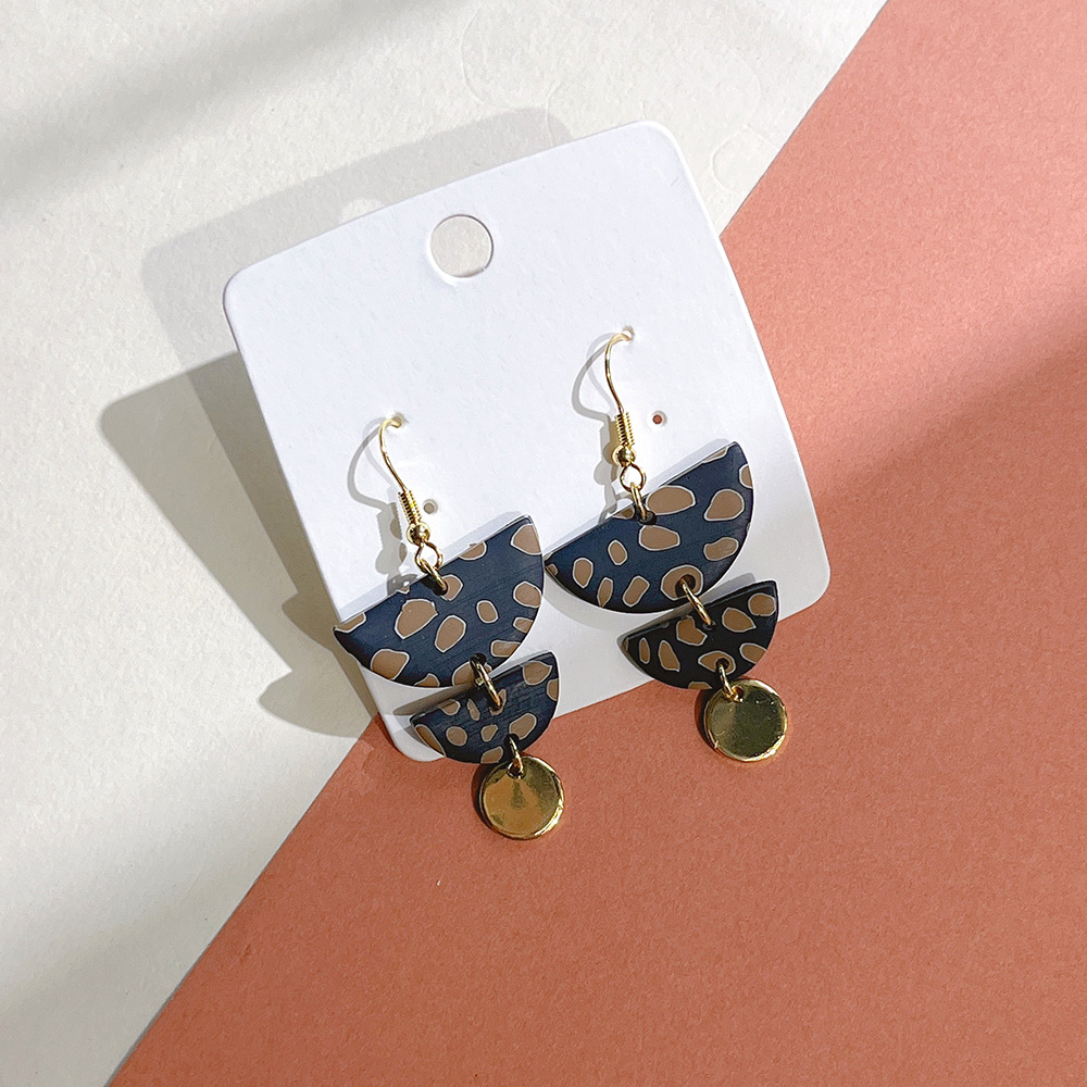 Women'S Gender Patchwork Design 1 Pair Retro Semicircle Oval Polka Dots Soft Clay Patchwork Women's Drop Earrings