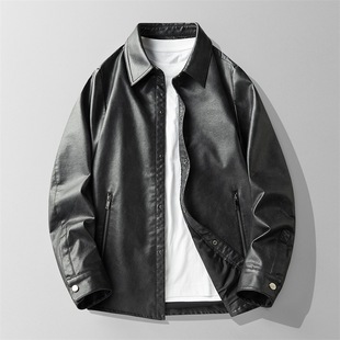 Vintage Old Motorcycle Leather Jacket Men's Short Spring and Autumn American Casual Flying PU Jacket Deerskin Fleece Jacket