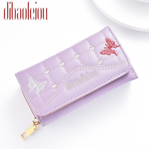 Women's mid-length embroidered coin purse ins niche design cute girly purse women's high-end clutch bag