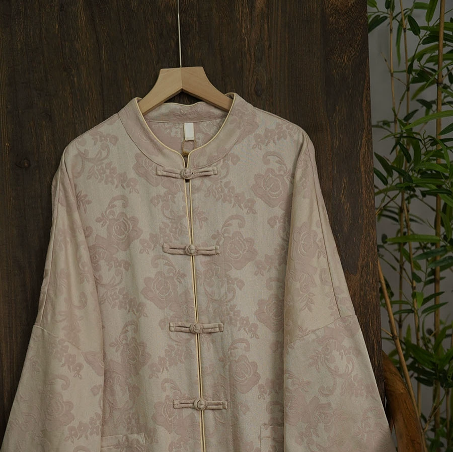 Новинка осени 2025: Кардиган в новом китайском стиле с воротником-стойкой, на пуговицах, однослойный, ретро, свободный крой, в стиле «чайная одежда» 316141