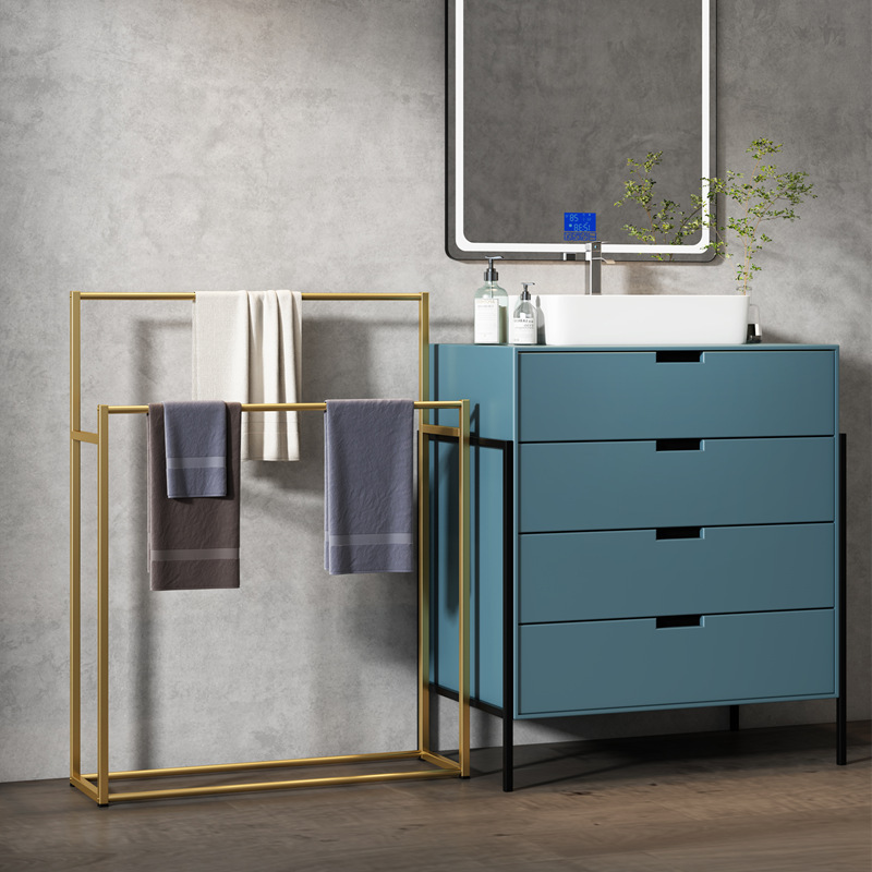 Punch-libre piso de baño estante de la toalla de almacenamiento baño Baño toalla trapo rack metal percha