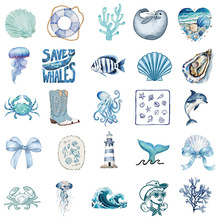 50张卡通海洋生物贴纸ins风高颜值儿童手账素材装饰贴画diy不干胶
