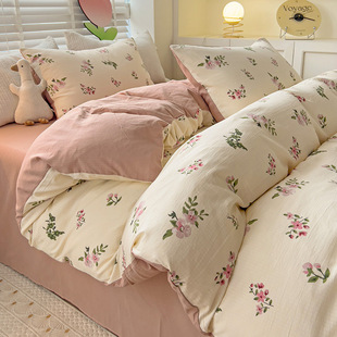 Class A maternal and infant grade small floral wash cotton four-piece set ins bed sheet quilt cover student dormitory three-piece bedding