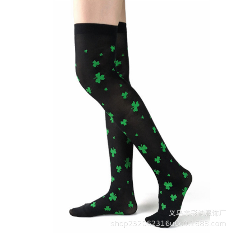 Ventas calientes de medias rayadas irlandesas trébol sobre rodillas medias verdes San Patricio calcetines