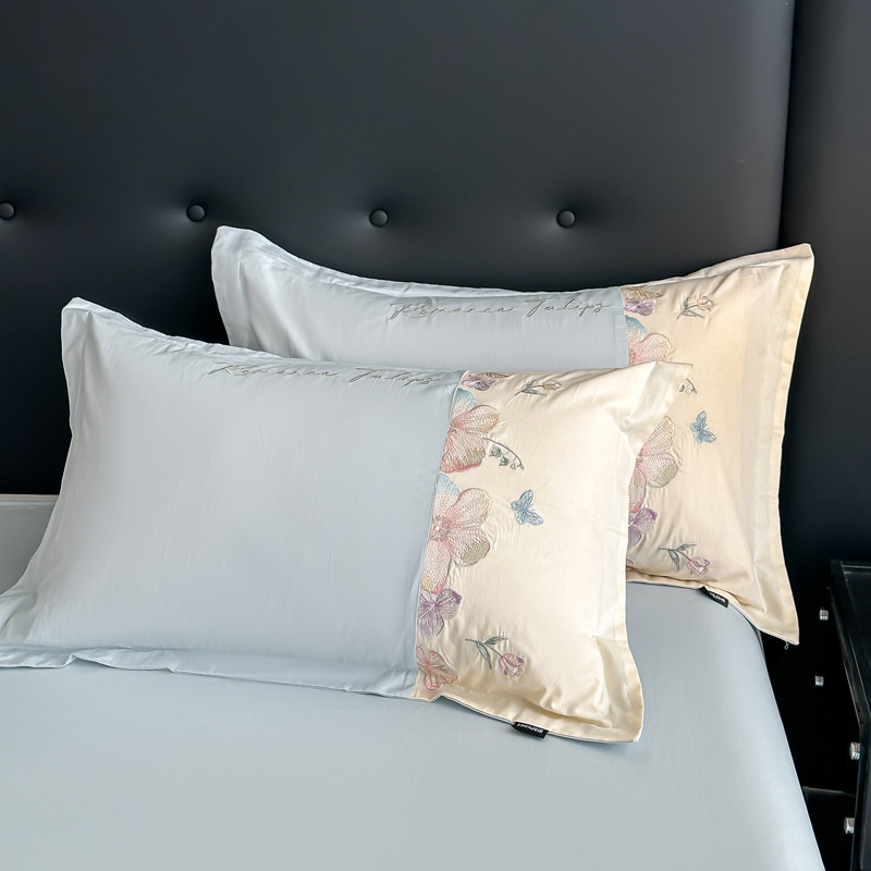 Class a Classy Accessible Luxury 100% Cotton Embroidered Four-Piece Pure Cotton Quilt Cover Skin-Friendly Soft Anti-Static Pure Color Set