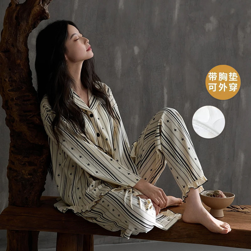Lapel Pajamas for Women 2025 New Style with Chest Pad All-In-One Casual Loose Can Be Worn Outside Youth High-End Home Clothes