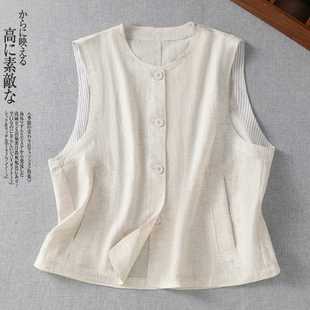 Real Shot # 2025 New Loose European Style High-End Sleeveless Vest Thin Waistcoat Cotton and Linen Vest Top for Women