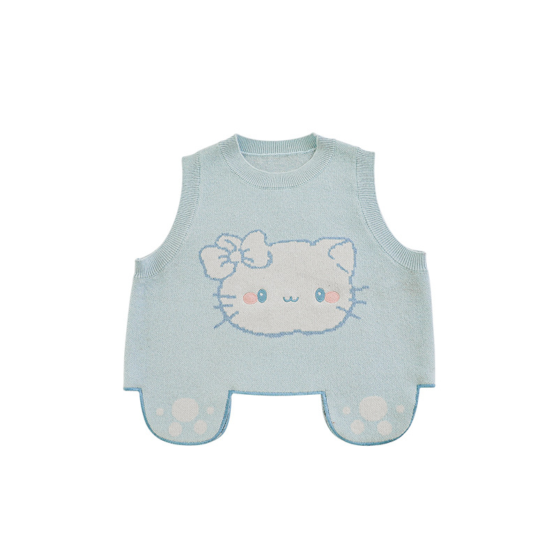 Wulibu una serie de historias de dulces para niñas de otoño Jacquard chaleco sin mangas camisa de collar de collar