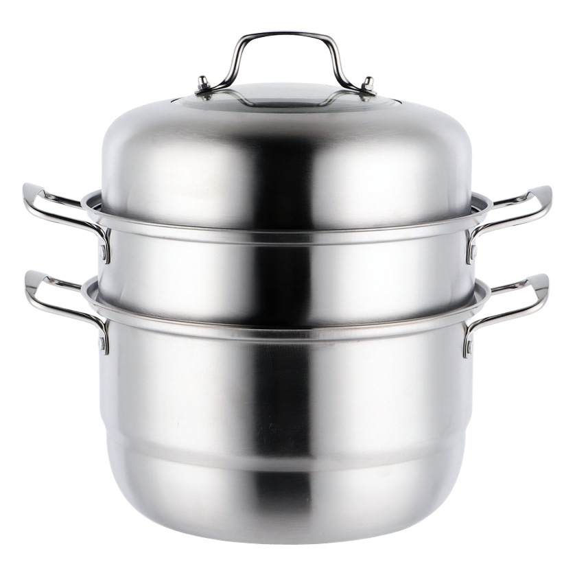 Thickened Three-Layer Stainless Steel Steamer Pot, Household Two-Layer Double-Bottom Steaming Soup Pot, Practical Gift Pot for National Day and Mid-Autumn Festival