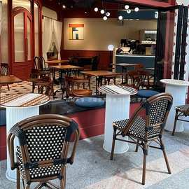 户外法式餐厅酒店餐椅咖啡厅藤椅花园露天桌椅组合美式户外藤编椅