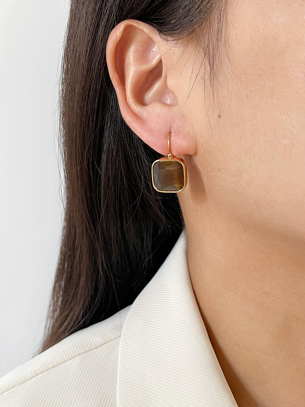 Simple Style Square Stainless Steel opal Plating Drop Earrings 1 Pair