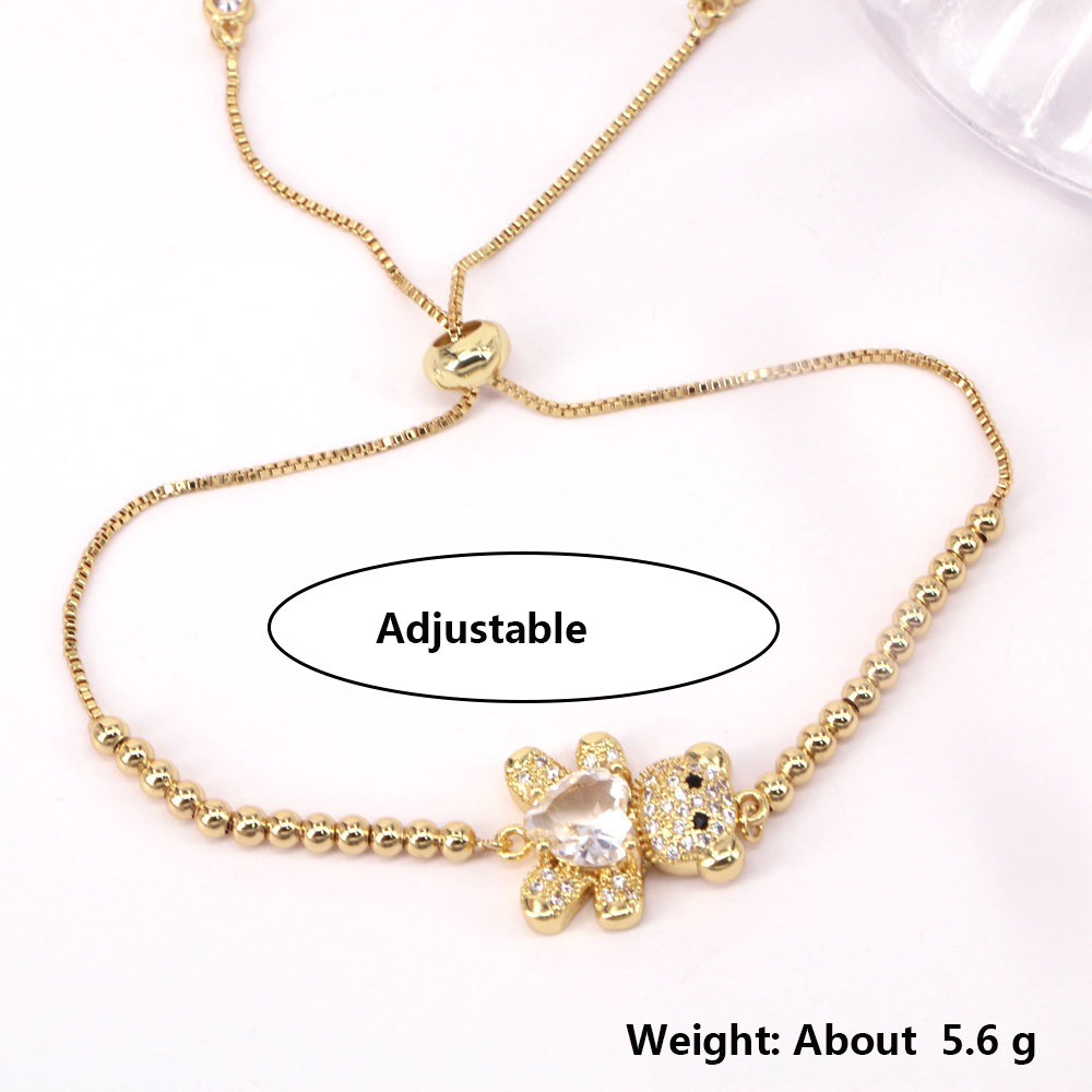 Creative Heart Bear Copper 18k Gold-plated Inlaid Zircon Adjustable Bracelet display picture 1