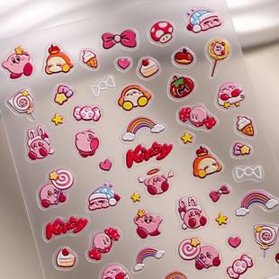 Cute Kirby Nail Art Stickers 5D Relief Three-Dimensional Cute Pink Kirby Nail Stickers Ornaments Yl Style